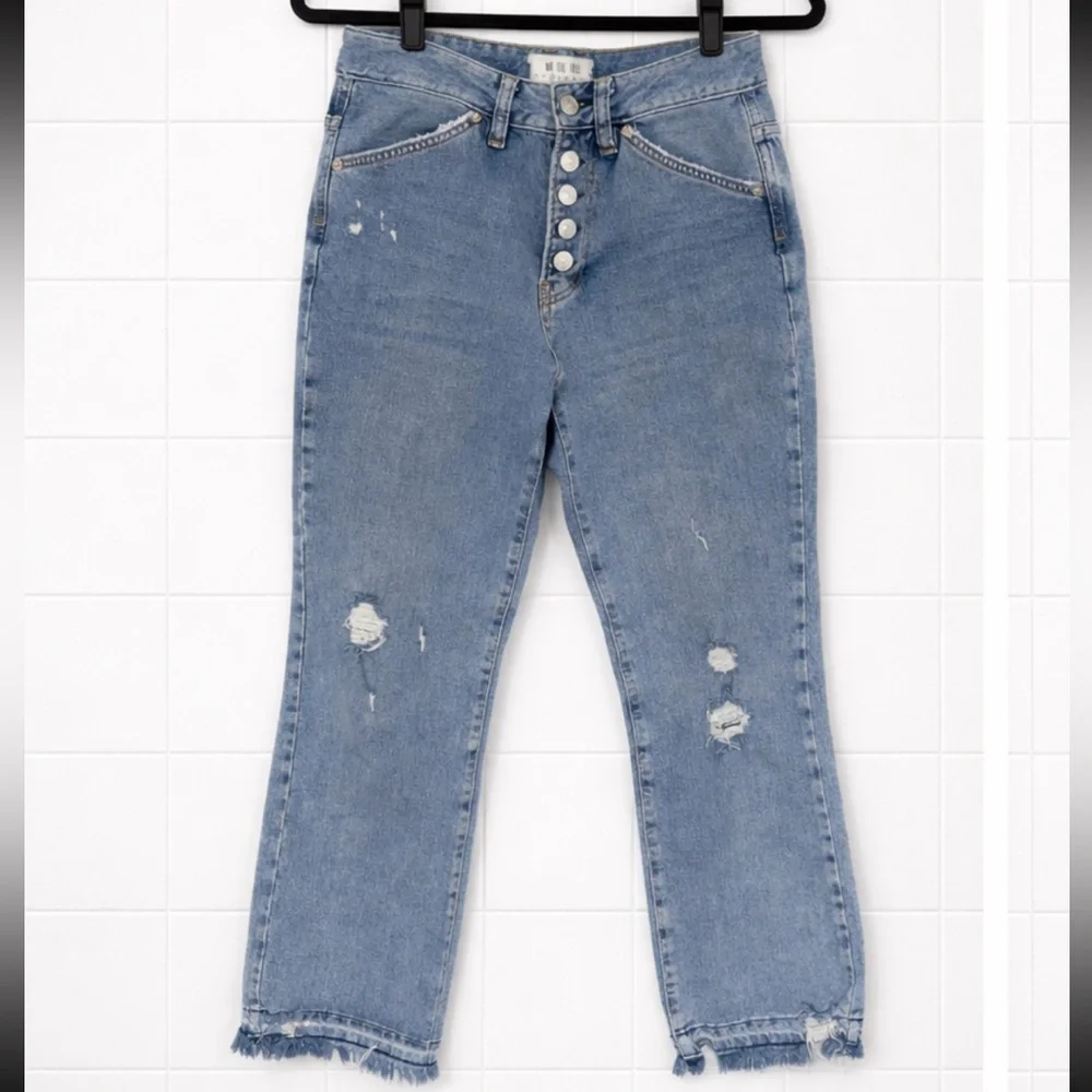 Free People We The Free High Rise Straight Leg Jeans Button Fly Distressed 26 - Picture 2 of 5